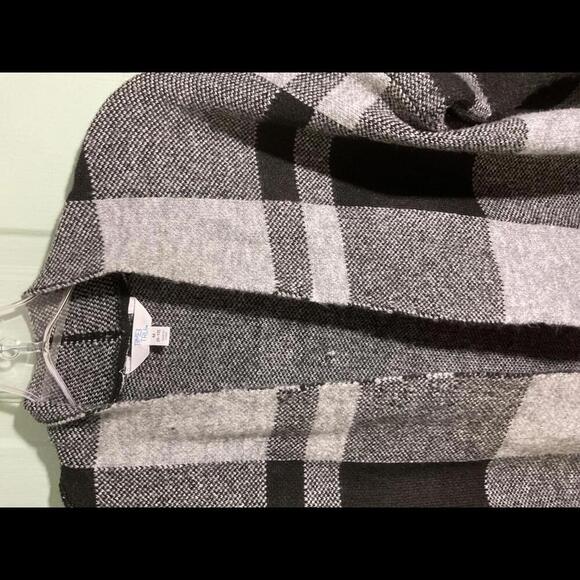 Open Black and Gray Buffalo Check Open Cardigan Sweater Jacket Medium - Picture 5 of 9